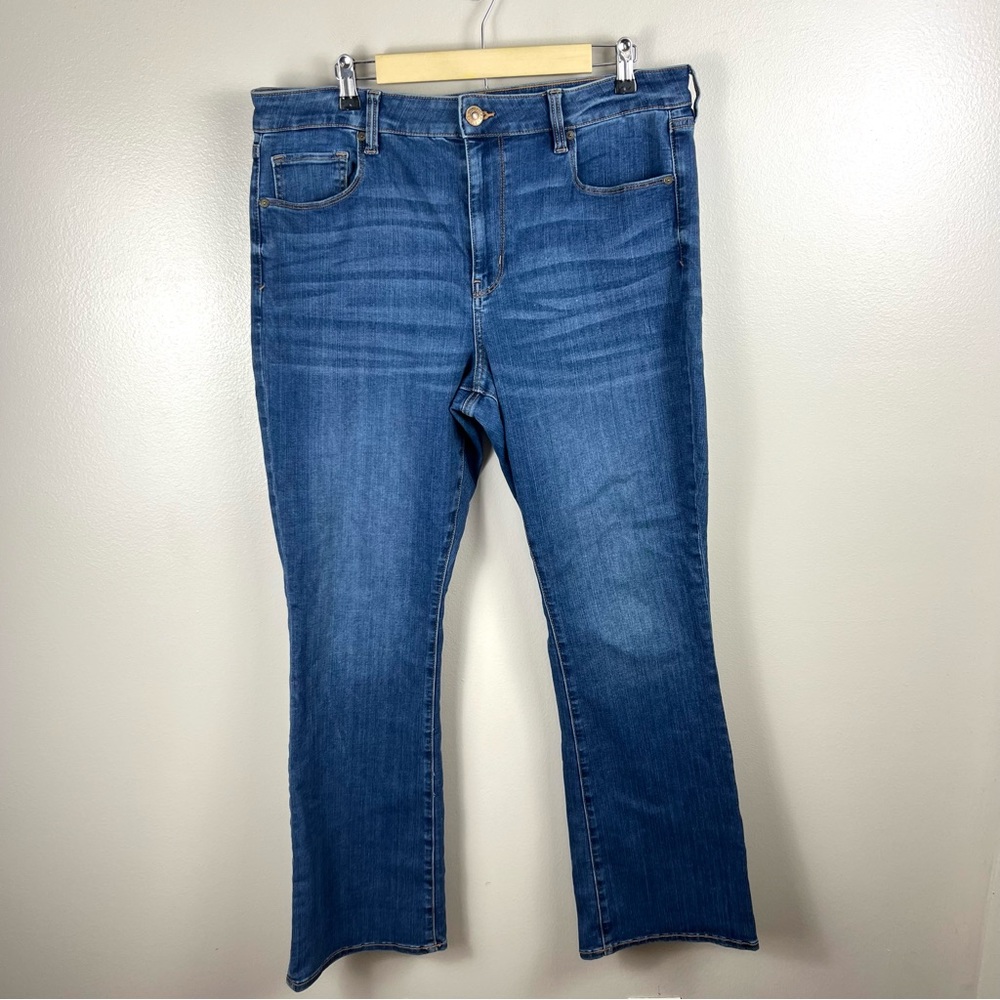 American Eagle Hi Rise Skinny Kick Flare Jeans Size 18 Medium Wash Blue Stretch